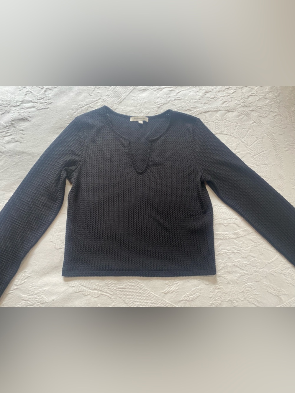 Francesca's Black Textured V-Neck